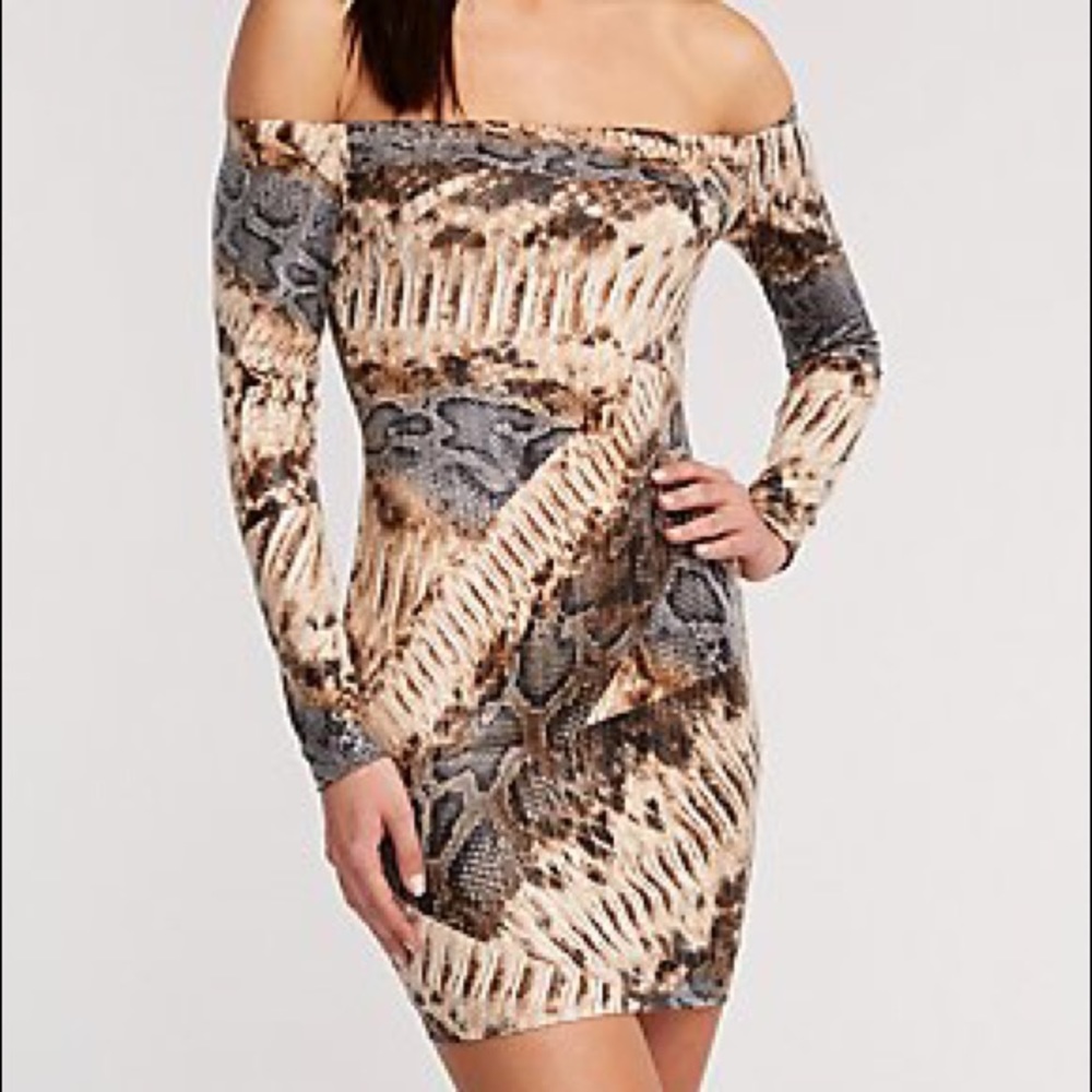 Off the shoulder snakeskin dress